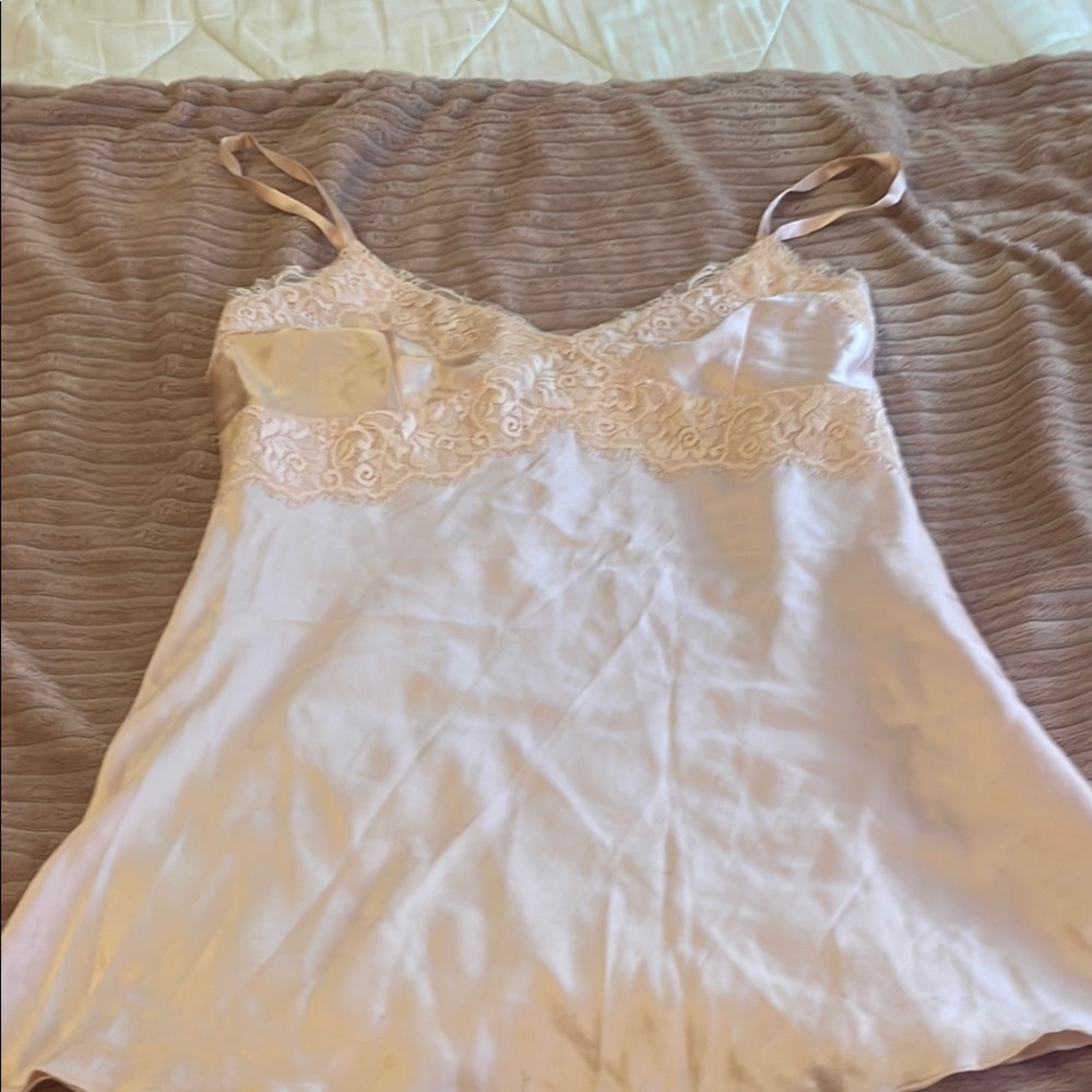 Express Pink Satin Chemise with Lace Detail